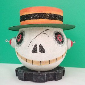 Department56 RARE, glass votive Halloween Skeleton Head/Robot/Spooky.